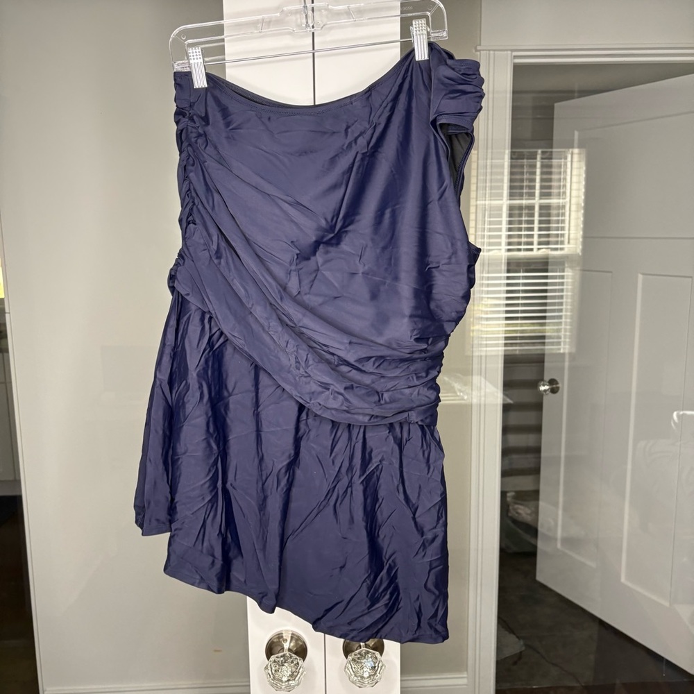 NWT J. Crew Ruched One-shoulder Swim Dress Navy Blue - Picture 3 of 5